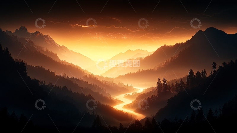 高清大图下载【趣麦麦图】晨曦山谷河流风景