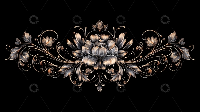 高清大图下载【趣麦麦图】金色花卉图案背景素材