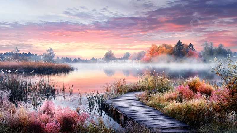 高清大图下载【趣麦麦图】宁静的湖面日出