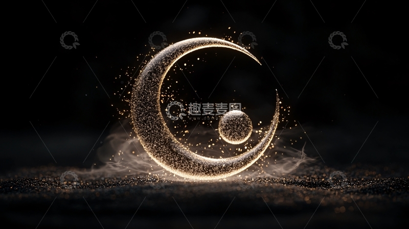 高清大图下载【趣麦麦图】金色月牙与星球的神秘光芒