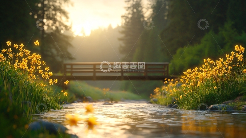 高清大图下载【趣麦麦图】小桥流水阳光明媚景色宜人