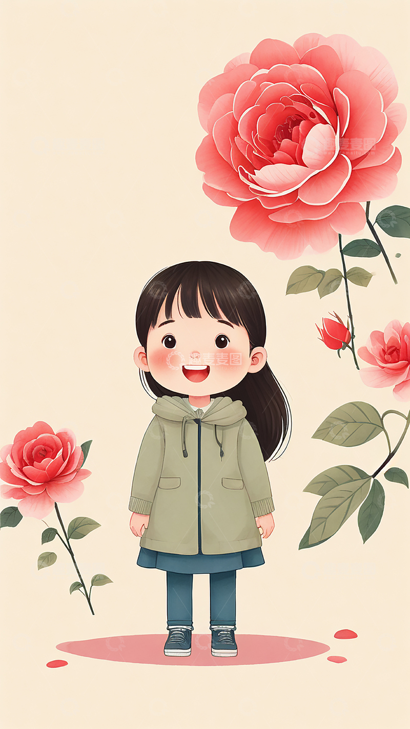 高清大图下载【趣麦麦图】女孩与玫瑰花