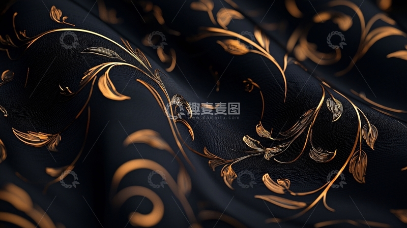 高清大图下载【趣麦麦图】金色花卉图案黑色背景纹理