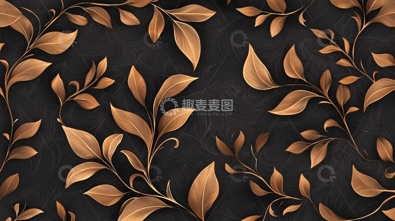 高清大图下载【趣麦麦图】金色叶子图案背景素材