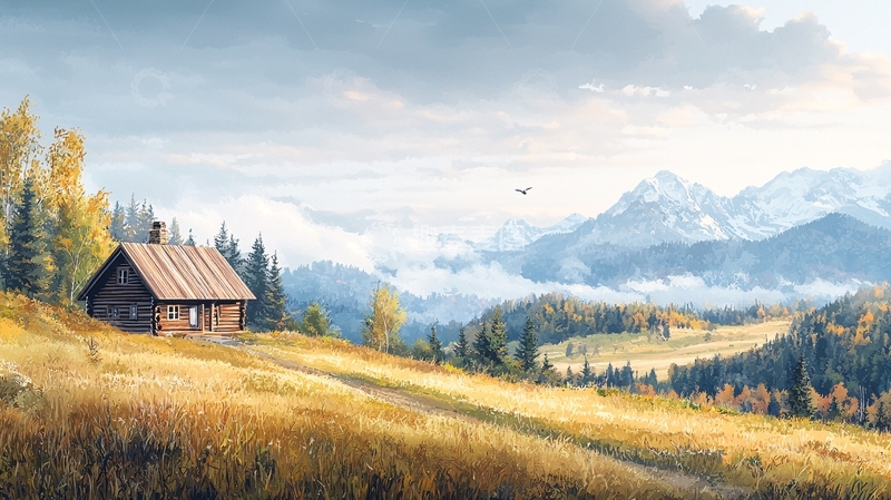 高清大图下载【趣麦麦图】秋日山间小屋