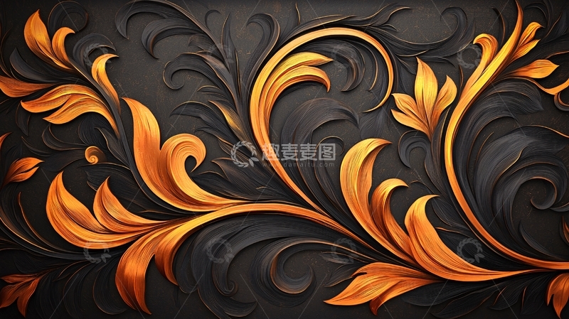 高清大图下载【趣麦麦图】金色抽象花卉图案背景