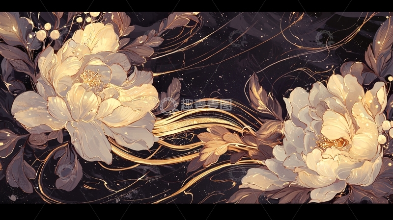 高清大图下载【趣麦麦图】金色花卉艺术插画背景