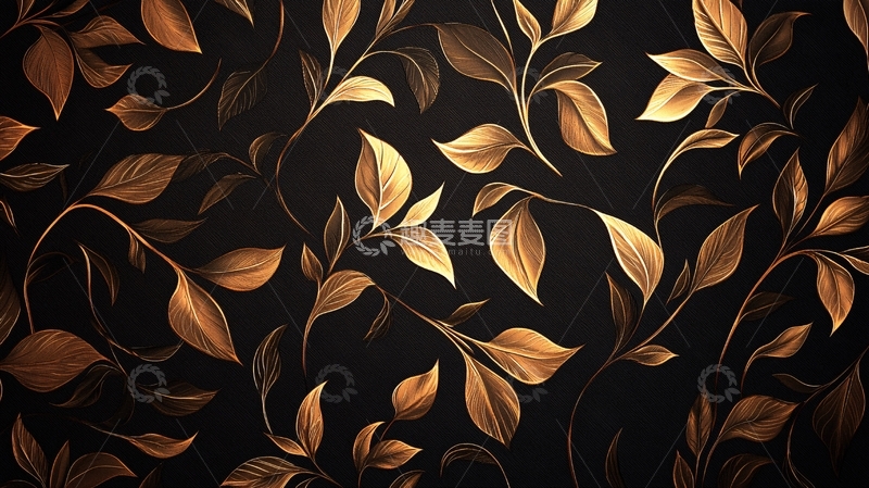 高清大图下载【趣麦麦图】金色叶子图案背景素材