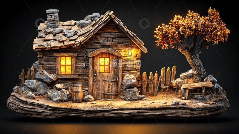高清大图下载【趣麦麦图】温馨小屋石雕模型