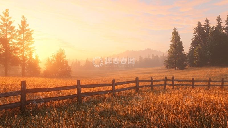 高清大图下载【趣麦麦图】金色阳光下的田园风光