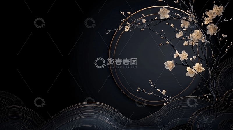 高清大图下载【趣麦麦图】月下梅花树枝艺术背景