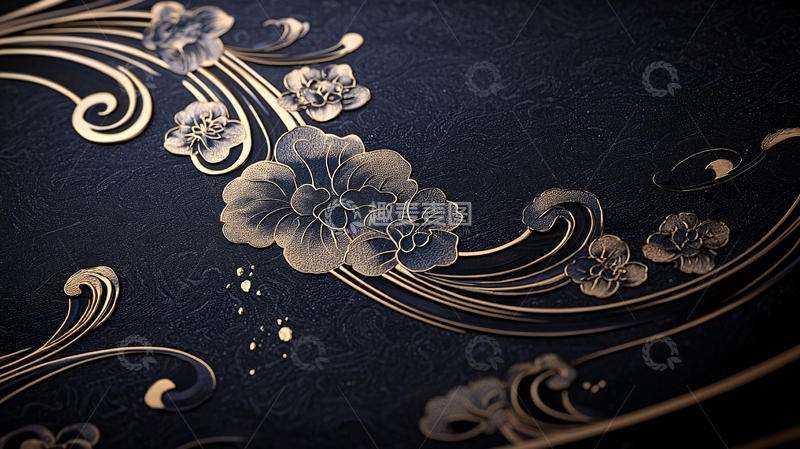 高清大图下载【趣麦麦图】金色花卉纹饰图案背景