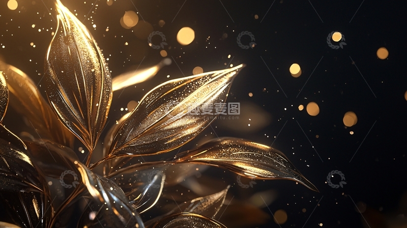 高清大图下载【趣麦麦图】金色叶子光效背景素材