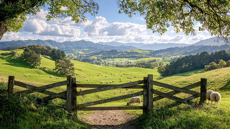 高清大图下载【趣麦麦图】绿地山坡下的木栅栏