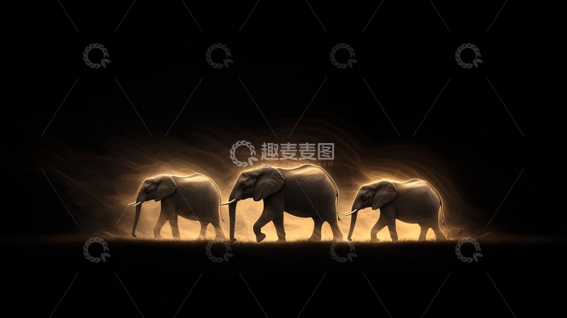 高清大图下载【趣麦麦图】夜行象群光影艺术
