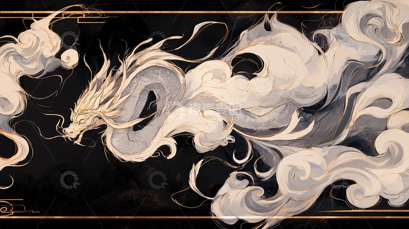 高清大图下载【趣麦麦图】龙与云纹艺术插画
