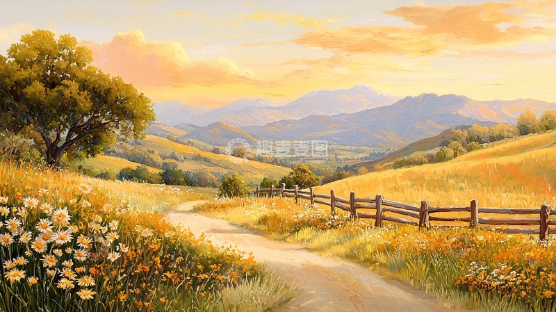 高清大图下载【趣麦麦图】乡村风景油画风格