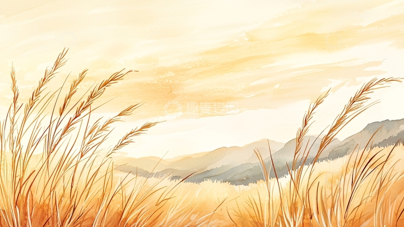 高清大图下载【趣麦麦图】秋日田野风景插画