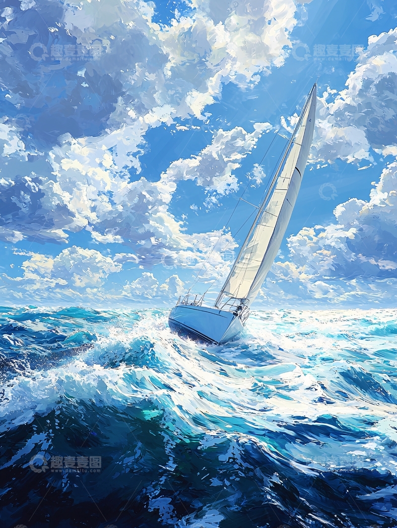 高清大图下载【趣麦麦图】海浪中航行的帆船