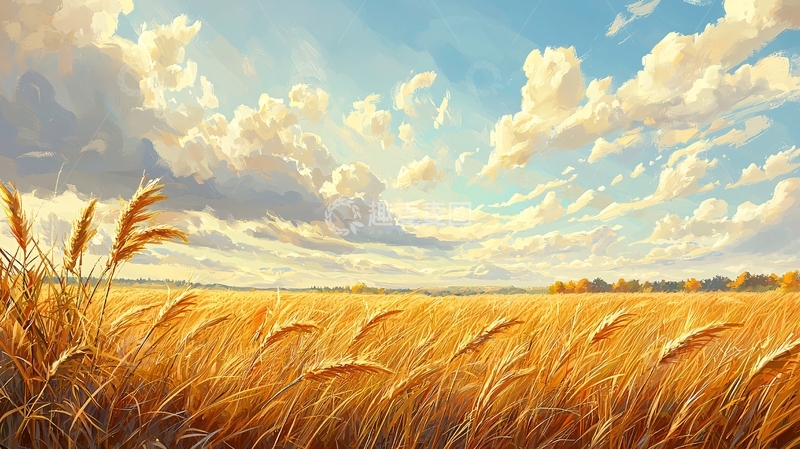 高清大图下载【趣麦麦图】金色麦田与蓝天白云