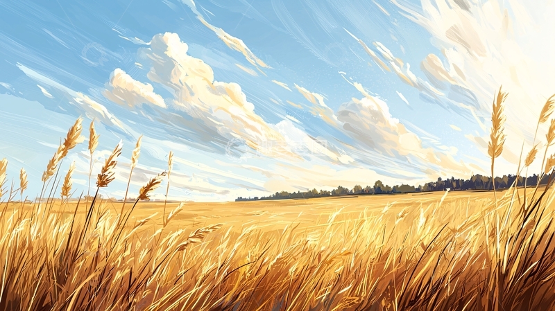 高清大图下载【趣麦麦图】金色麦田下的蓝天白云