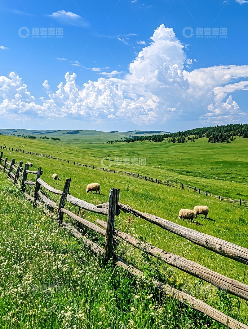 高清大图下载【趣麦麦图】绿色山坡上的羊群