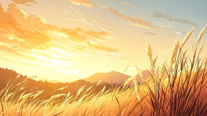 高清大图下载【趣麦麦图】金色麦田夕阳风景