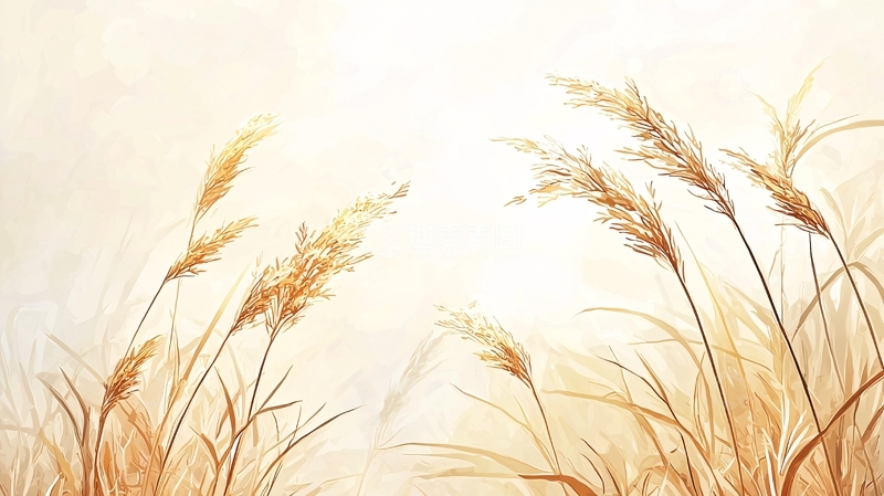 高清大图下载【趣麦麦图】秋日稻田风景插画素材