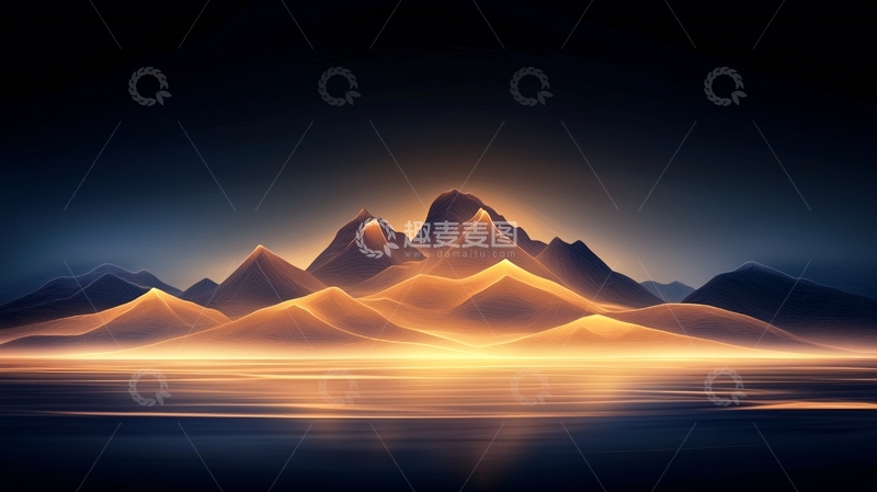高清大图下载【趣麦麦图】金色山脉与宁静湖面