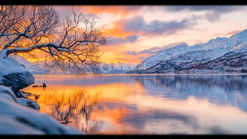 高清大图下载【趣麦麦图】冬日湖畔夕阳美景