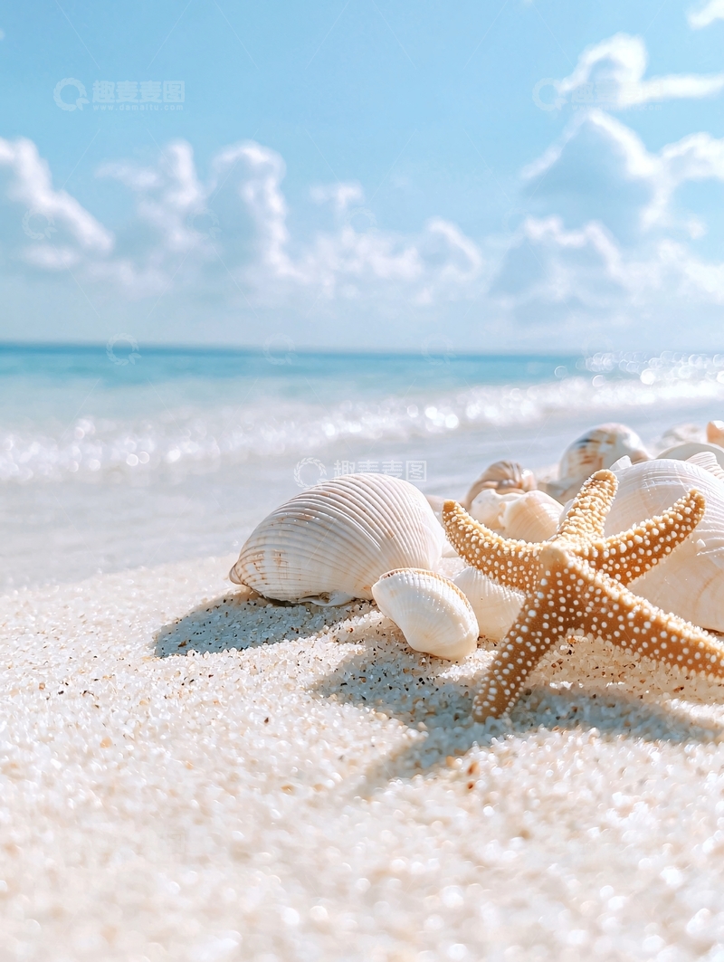 高清大图下载【趣麦麦图】海滩上的贝壳和海星