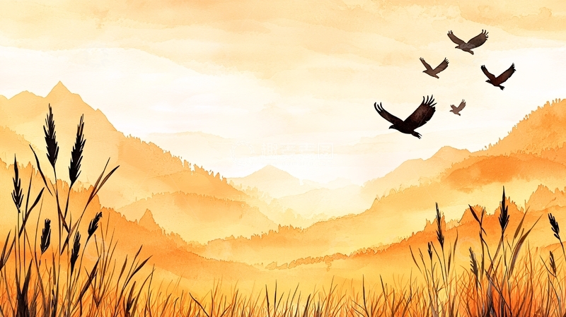 高清大图下载【趣麦麦图】秋日山间飞鸟图