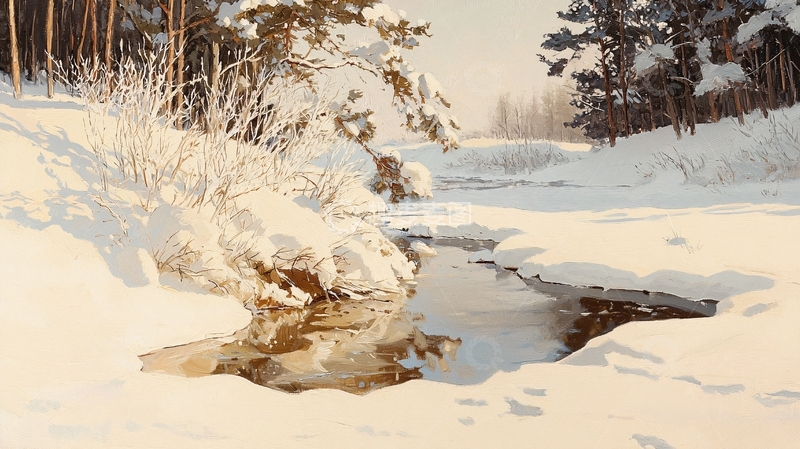 高清大图下载【趣麦麦图】冬日雪景中的小溪