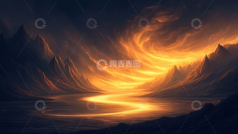 高清大图下载【趣麦麦图】日落山海幻想风景