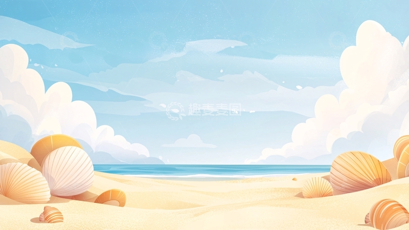 高清大图下载【趣麦麦图】卡通海滩风景图