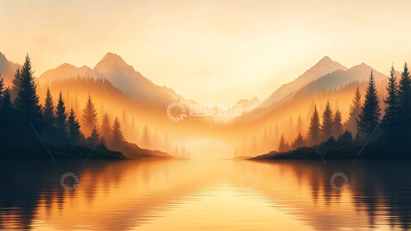 高清大图下载【趣麦麦图】晨雾中的山湖风景