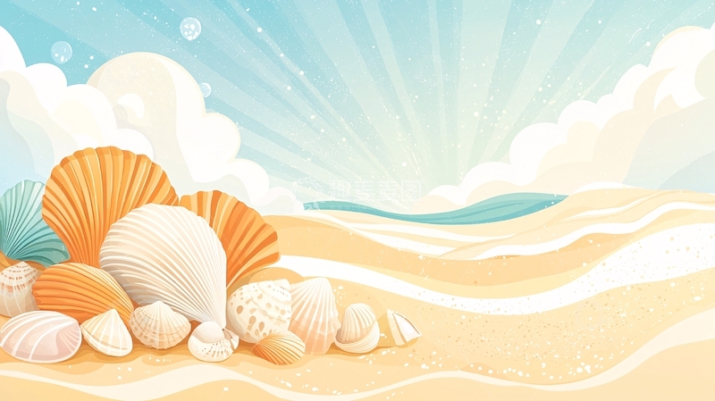 高清大图下载【趣麦麦图】海滩上的贝壳与阳光