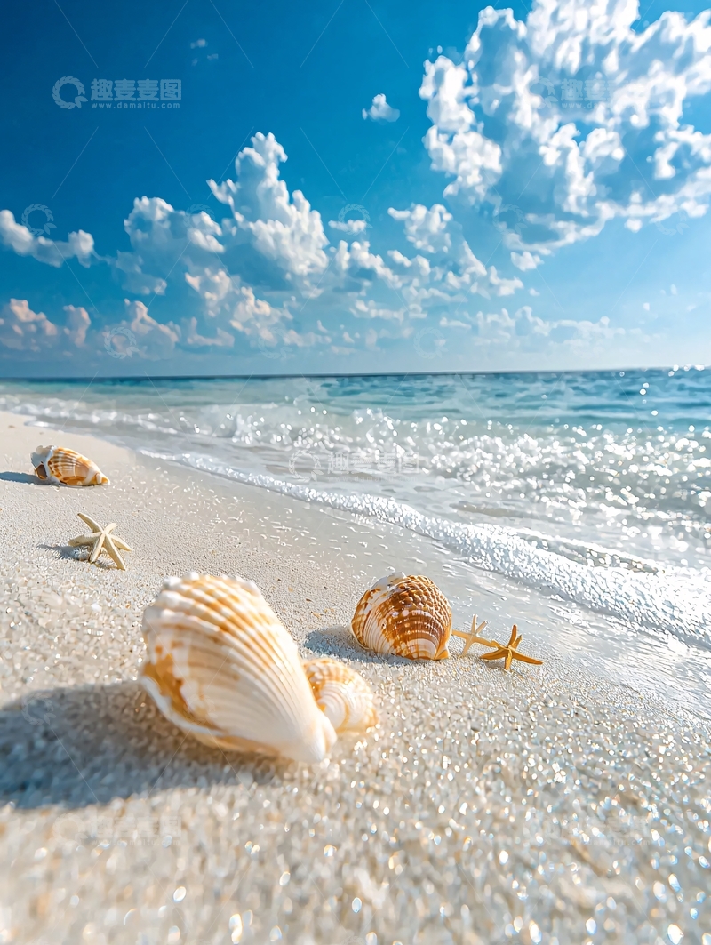 高清大图下载【趣麦麦图】海滩上的贝壳和海星