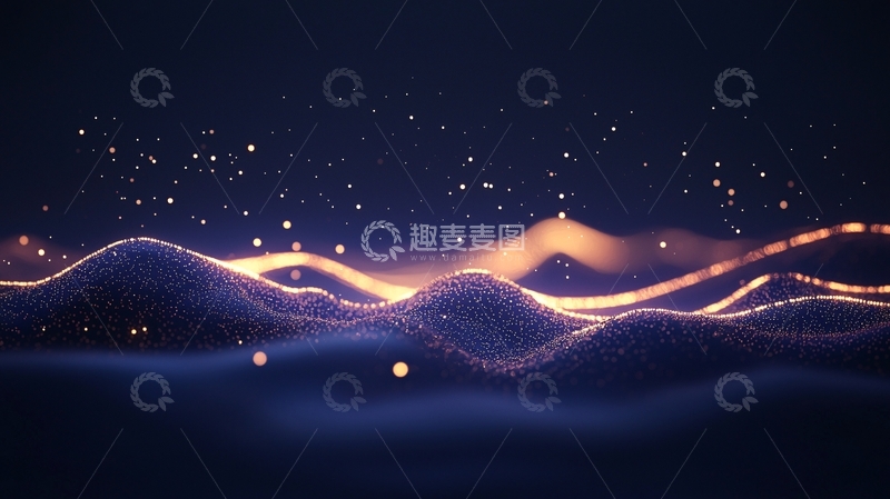 高清大图下载【趣麦麦图】梦幻粒子波浪夜景背景
