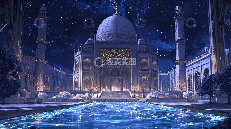 高清大图下载【趣麦麦图】夜晚星辉下的华丽宫殿