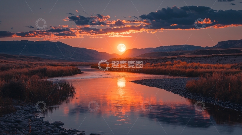 高清大图下载【趣麦麦图】日落时分的河流风景