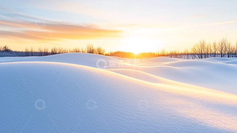 高清大图下载【趣麦麦图】冬日雪地夕阳美景