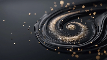 黑色液体漩涡与金色粒子