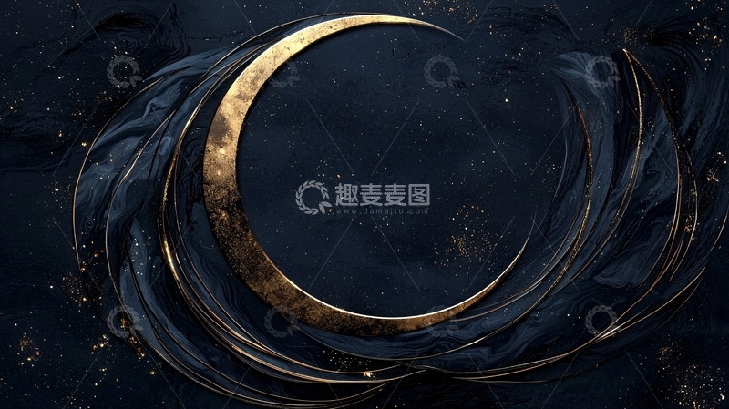 高清大图下载【趣麦麦图】金色月牙与星空背景