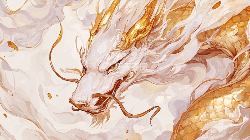 高清大图下载【趣麦麦图】金色龙纹艺术插画