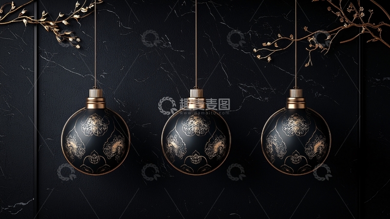高清大图下载【趣麦麦图】黑色背景金色花纹吊灯装饰