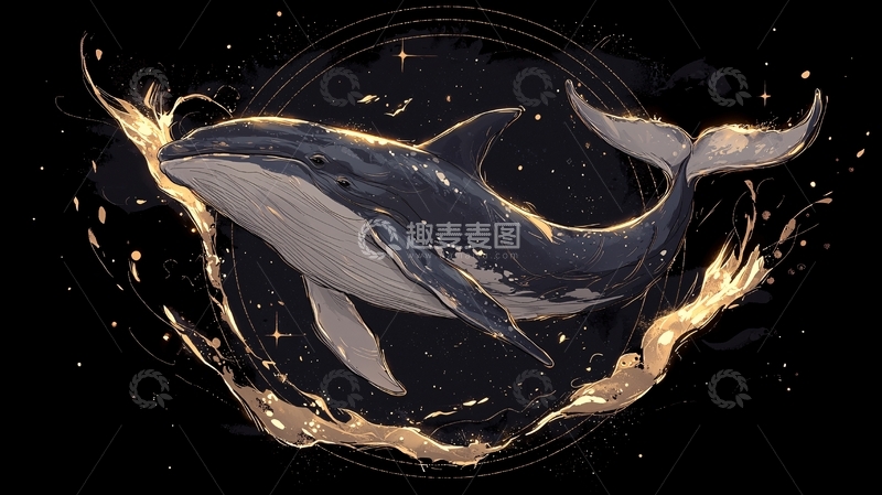 高清大图下载【趣麦麦图】夜空中的鲸鱼与光效