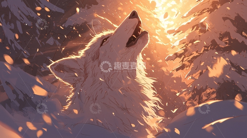 高清大图下载【趣麦麦图】冬夜森林中的狼嚎