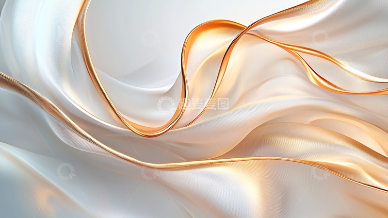 高清大图下载【趣麦麦图】金色丝带在白色背景上流动