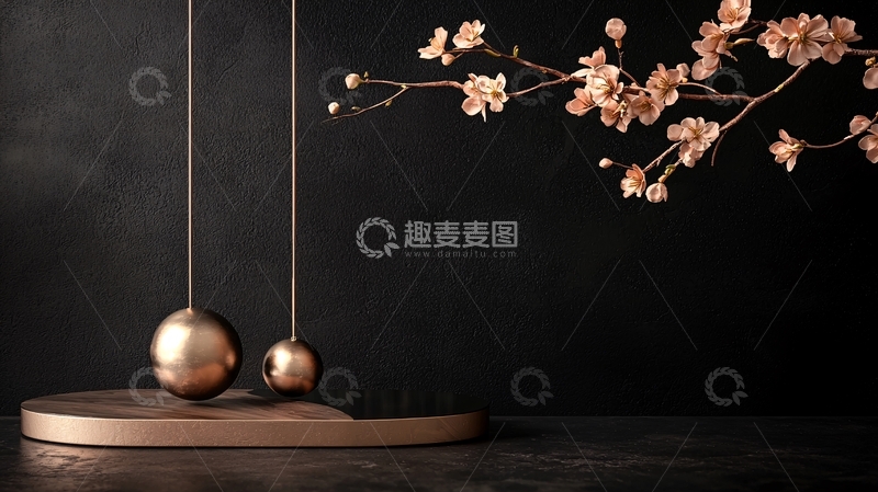 高清大图下载【趣麦麦图】平衡球与樱花枝的艺术摆设